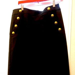 Loft Black Pencil Skirt with gold buttons.